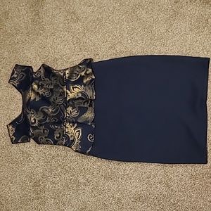 A1. Enfocus blue and gold cocktail dress